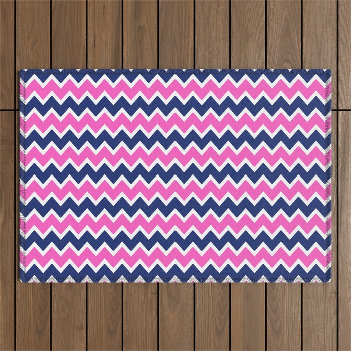 Hot Pink and Navy Blue Chevron Outdoor Rug Gallery Image 1