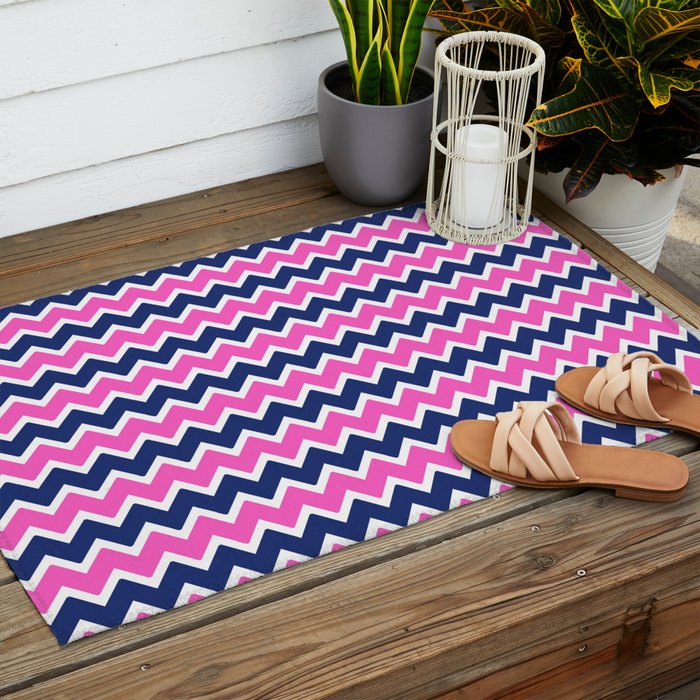 Hot Pink and Navy Blue Chevron Outdoor Rug Gallery Image 2