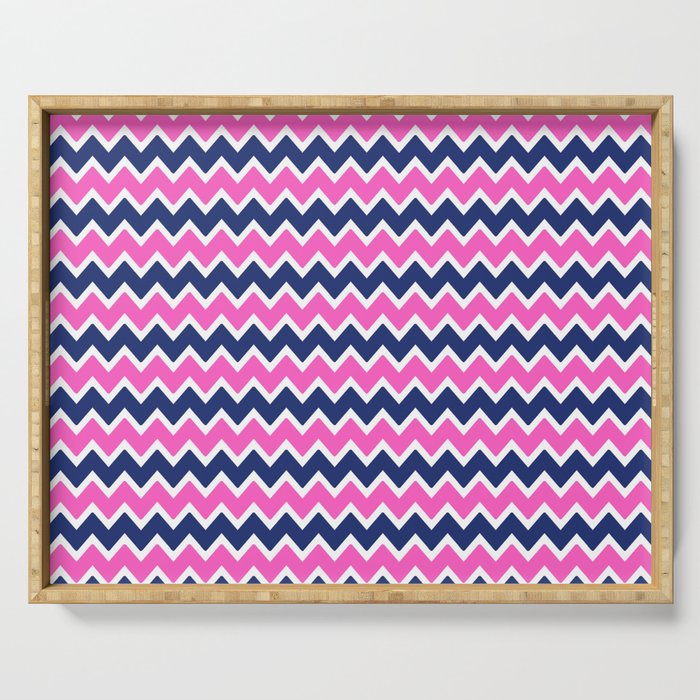 Hot Pink and Navy Blue Chevron Serving Tray Gallery Image 1