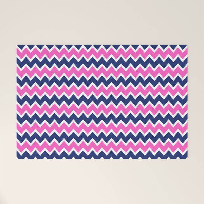 Hot Pink and Navy Blue Chevron Welcome Mat Gallery Image 1
