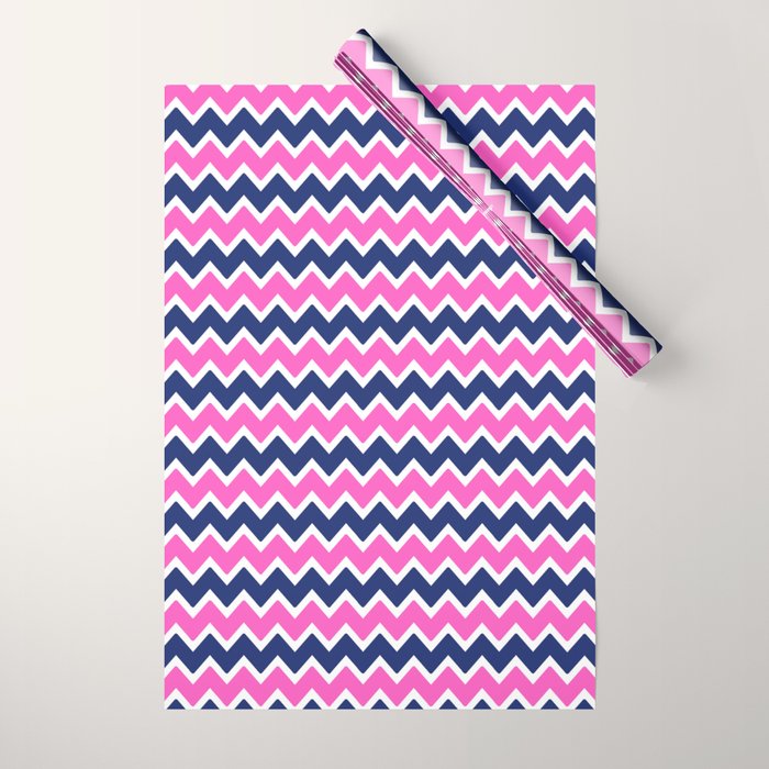 Hot Pink and Navy Blue Chevron Wrapping Paper Gallery Image 1