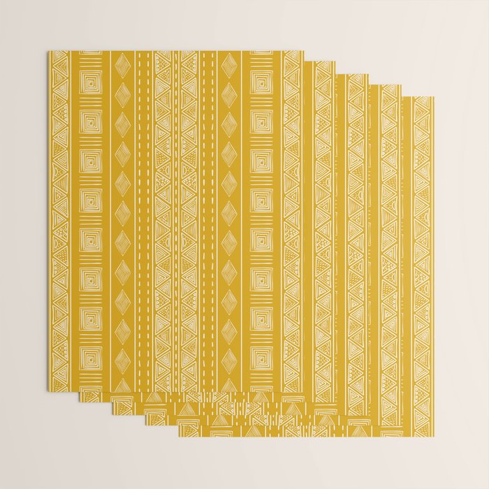 Mustard Yellow Tribal Ethnic Pattern | Sun Illustration | Vertical Stripes Wrapping Paper Gallery Image 3