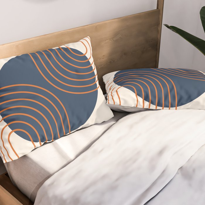 Mid Century Modern Geometric 162 Sun Rainbow abstract in Navy Blue Orange Pillow Sham Gallery Image 2