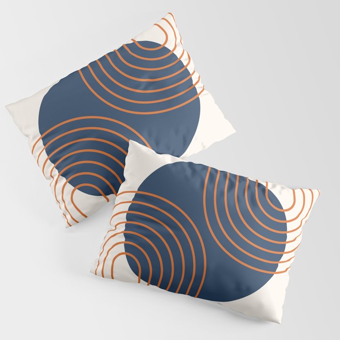 Mid Century Modern Geometric 162 Sun Rainbow abstract in Navy Blue Orange Pillow Sham Gallery Image 3