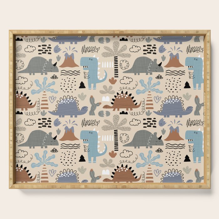 Nursery Wall Art, Nursery Prints, Neutral Nursery Decor, Dinosaur Print Serving Tray Gallery Image 1