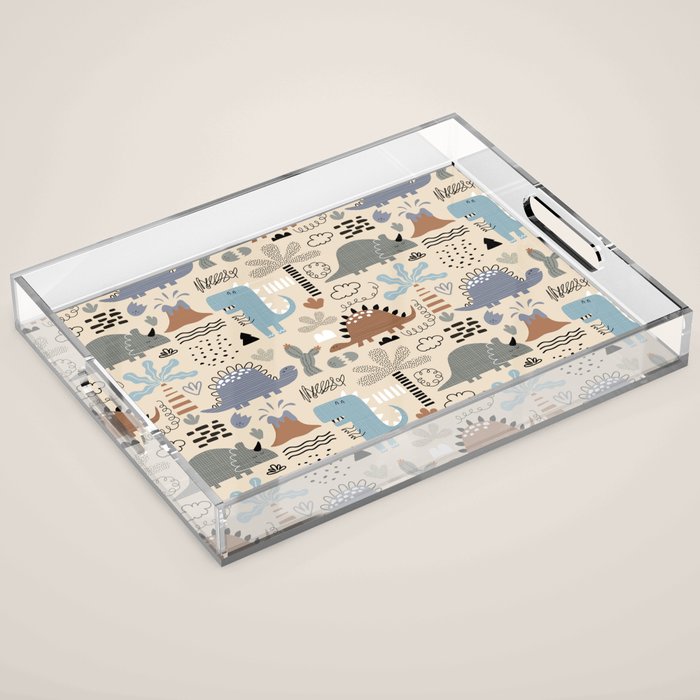 Nursery Wall Art, Nursery Prints, Neutral Nursery Decor, Dinosaur Print Acrylic Tray Gallery Image 1