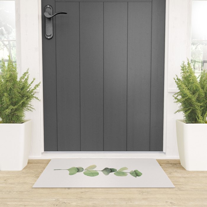 Watercolor Eucalyptus Branch Welcome Mat Gallery Image 3