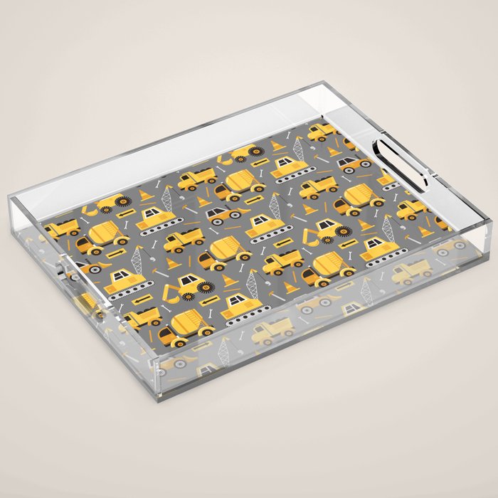 Construction Trucks on Gray Acrylic Tray Gallery Image 1