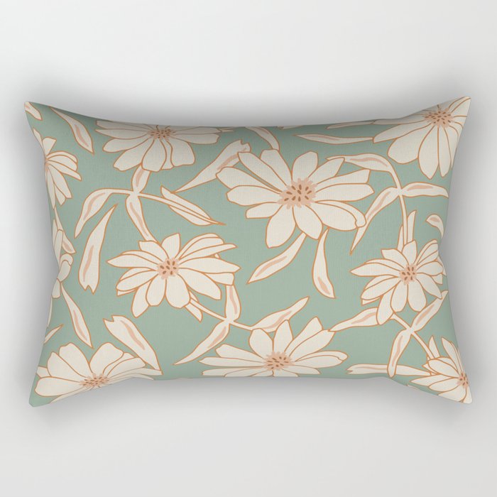 Charismatic Floral on Sage Green Rectangular Pillow Gallery Image 2