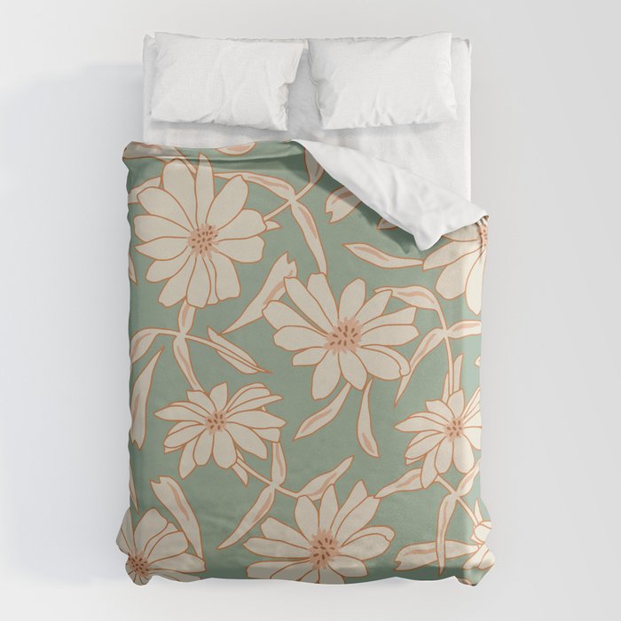 Charismatic Floral on Sage Green Duvet Cover Gallery Image 1