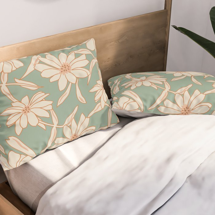 Charismatic Floral on Sage Green Pillow Sham Gallery Image 2