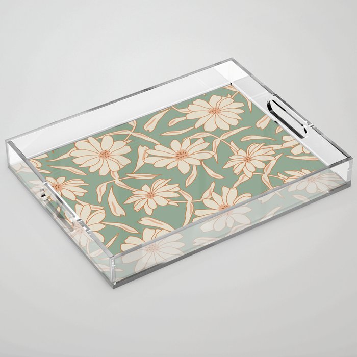 Charismatic Floral on Sage Green Acrylic Tray Gallery Image 1