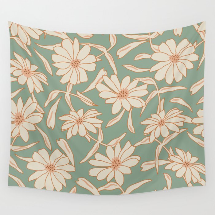 Charismatic Floral on Sage Green Wall Tapestry Gallery Image 4