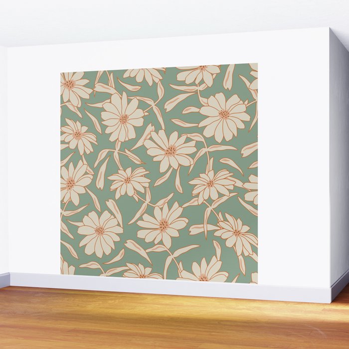 Charismatic Floral on Sage Green Wall Mural Gallery Image 2