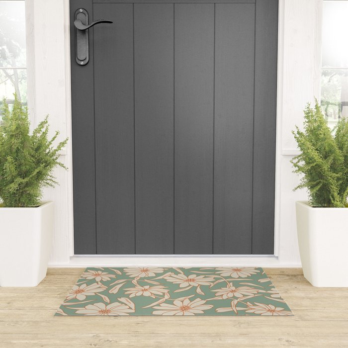 Charismatic Floral on Sage Green Welcome Mat Gallery Image 3