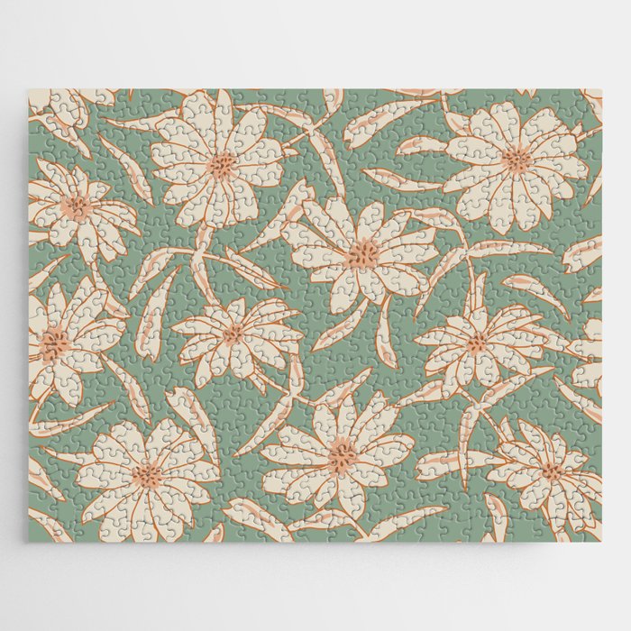 Charismatic Floral on Sage Green Jigsaw Puzzle Gallery Image 1