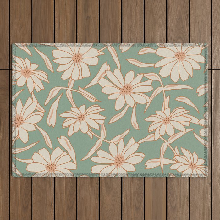 Charismatic Floral on Sage Green Outdoor Rug Gallery Image 1
