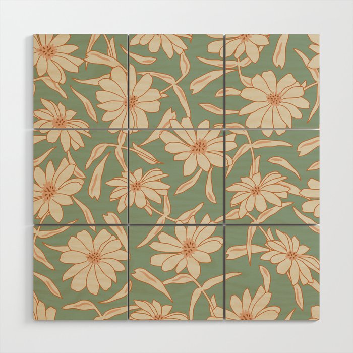 Charismatic Floral on Sage Green Wood Wall Art Gallery Image 1
