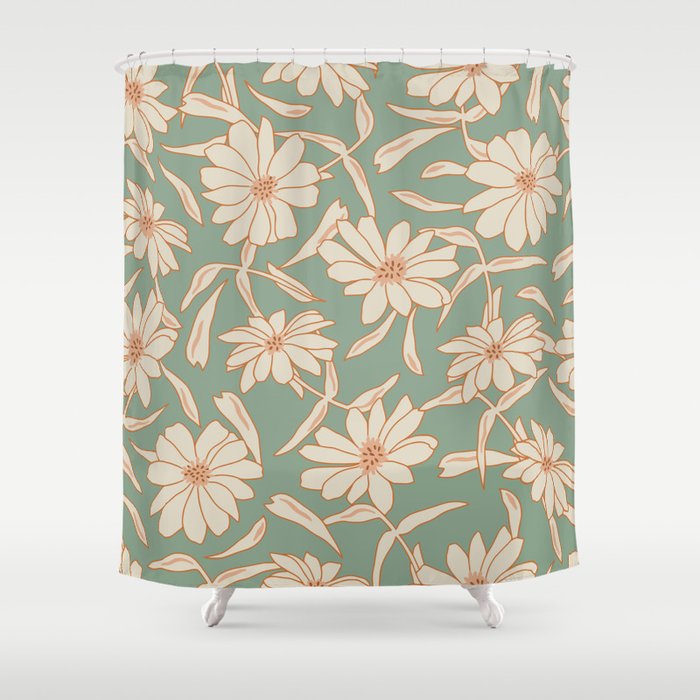 Charismatic Floral on Sage Green Shower Curtain Gallery Image 1