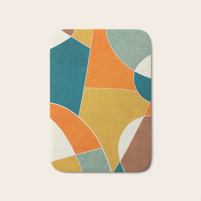 Modern Abstract Mustard Orange Navy Teal White Artwork Bath Mat Gallery Image 1