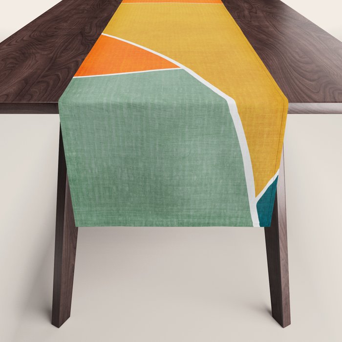 Modern Abstract Mustard Orange Navy Teal White Artwork Table Runner Gallery Image 1