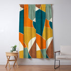 Modern Abstract Mustard Orange Navy Teal White Artwork Window Curtain Gallery Image 5