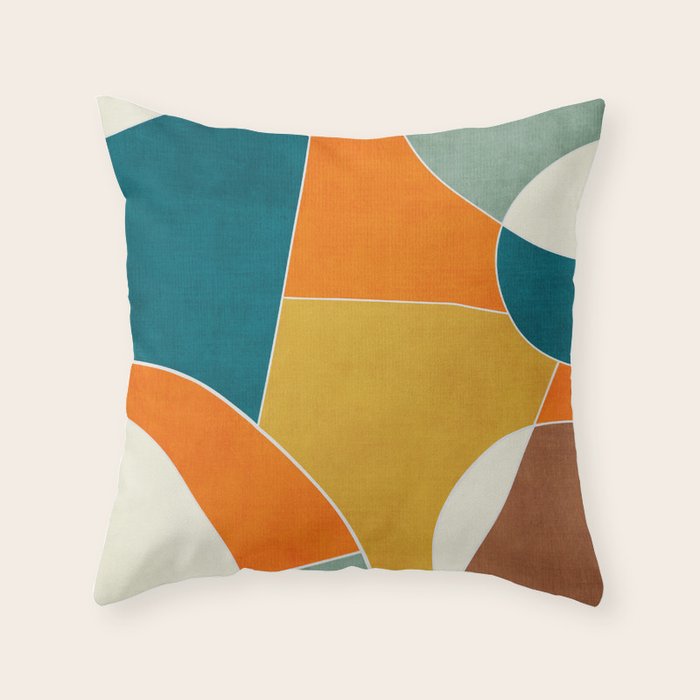 Modern Abstract Mustard Orange Navy Teal White Artwork Throw Pillow Gallery Image 6