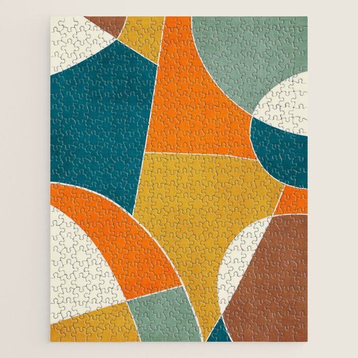 Modern Abstract Mustard Orange Navy Teal White Artwork Jigsaw Puzzle Gallery Image 1