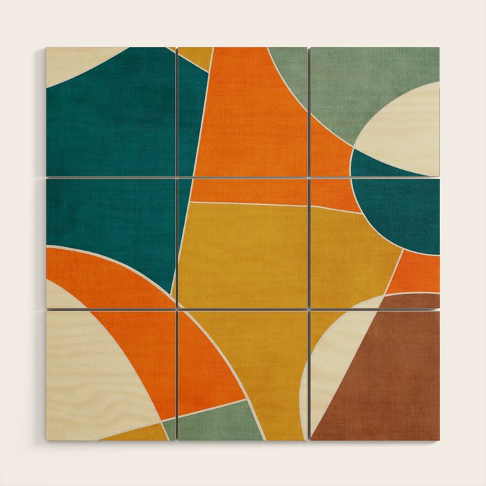 Modern Abstract Mustard Orange Navy Teal White Artwork Wood Wall Art Gallery Image 1