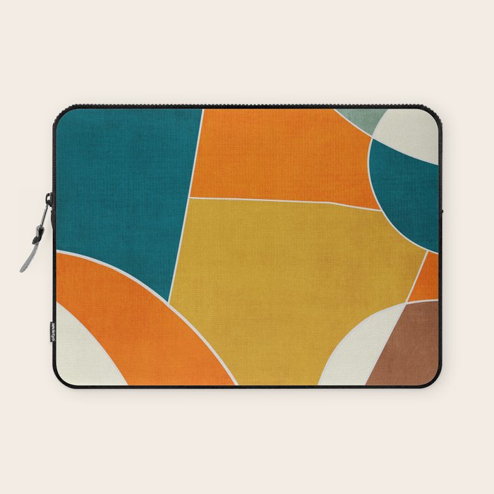 Modern Abstract Mustard Orange Navy Teal White Artwork Laptop Sleeve Gallery Image 1