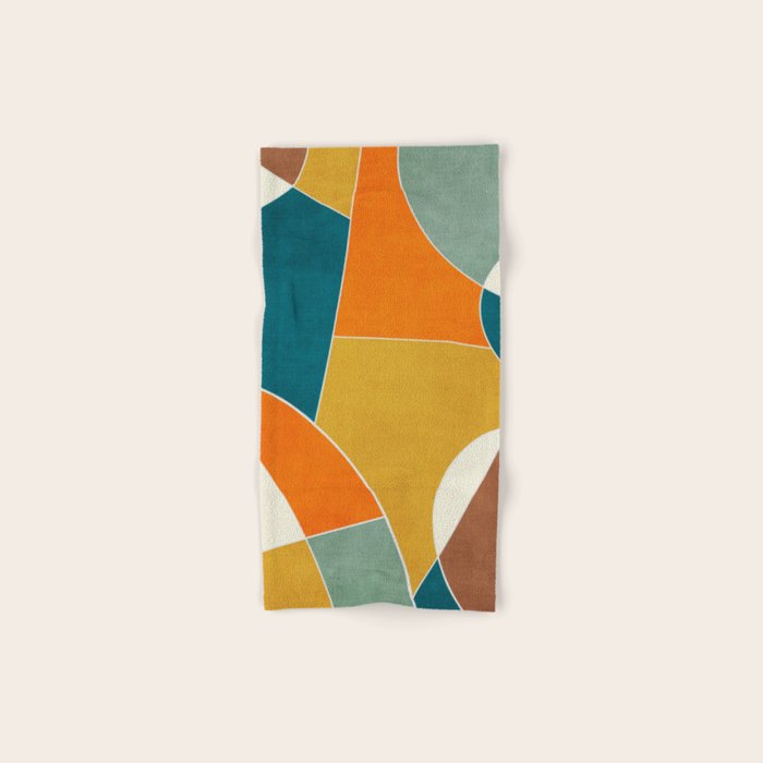 Modern Abstract Mustard Orange Navy Teal White Artwork Bath Towel Gallery Image 1