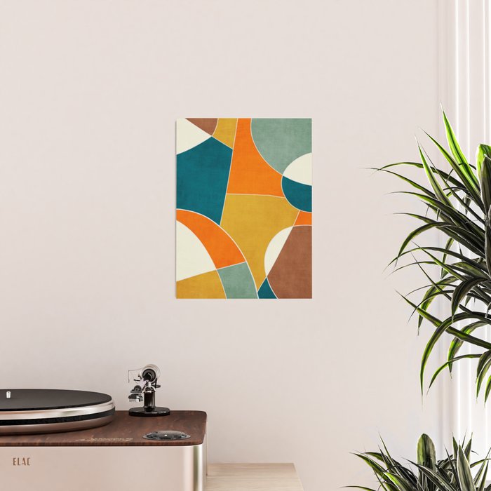 Modern Abstract Mustard Orange Navy Teal White Artwork Poster Gallery Image 2