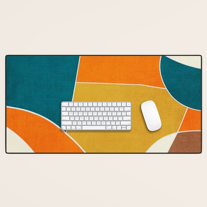 Modern Abstract Mustard Orange Navy Teal White Artwork Desk Mat Gallery Image 1