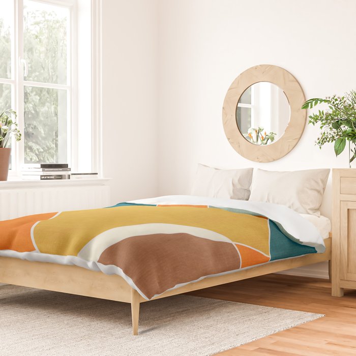 Modern Abstract Mustard Orange Navy Teal White Artwork Duvet Cover Gallery Image 2
