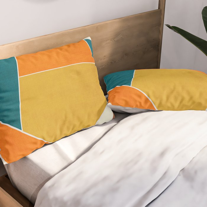 Modern Abstract Mustard Orange Navy Teal White Artwork Pillow Sham Gallery Image 2