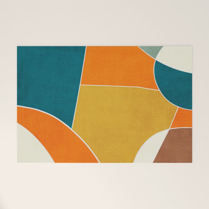 Modern Abstract Mustard Orange Navy Teal White Artwork Welcome Mat Gallery Image 1