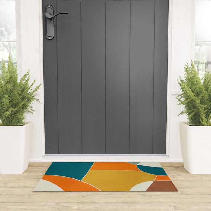 Modern Abstract Mustard Orange Navy Teal White Artwork Welcome Mat Gallery Image 3