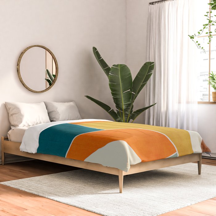 Modern Abstract Mustard Orange Navy Teal White Artwork Comforter Gallery Image 2