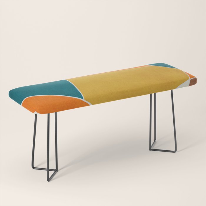 Modern Abstract Mustard Orange Navy Teal White Artwork Bench Gallery Image 1