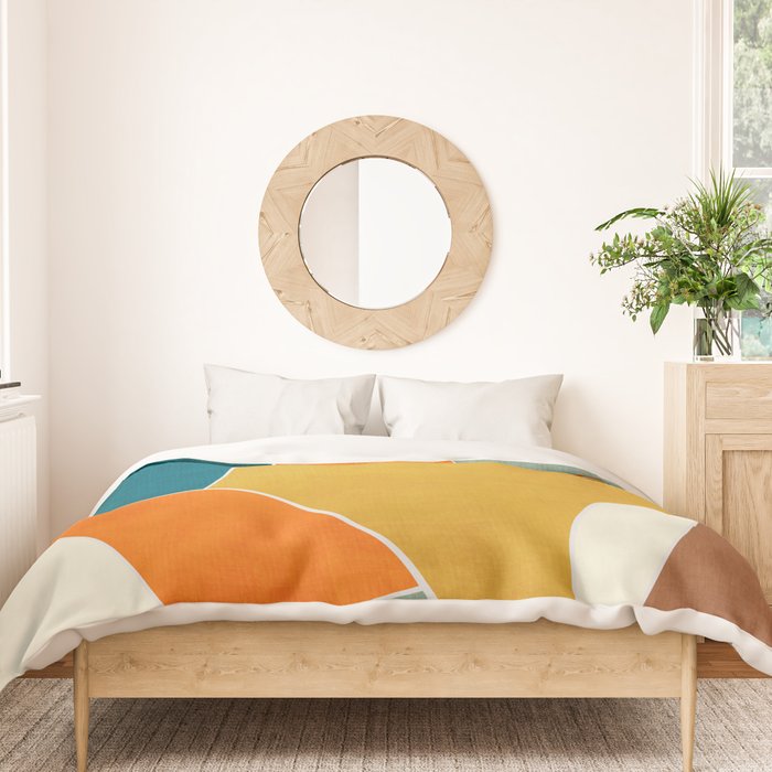 Modern Abstract Mustard Orange Navy Teal White Artwork Duvet Cover Gallery Image 3