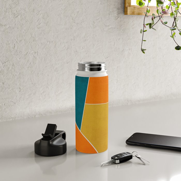 Modern Abstract Mustard Orange Navy Teal White Artwork Water Bottle Gallery Image 4