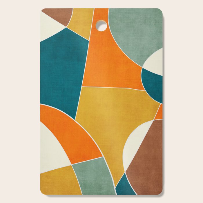 Modern Abstract Mustard Orange Navy Teal White Artwork Cutting Board Gallery Image 1