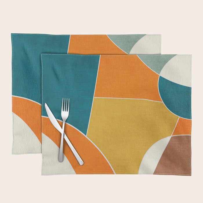 Modern Abstract Mustard Orange Navy Teal White Artwork Placemat Gallery Image 1