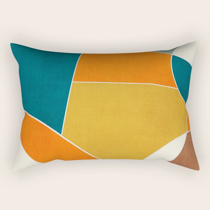 Modern Abstract Mustard Orange Navy Teal White Artwork Rectangular Pillow Gallery Image 1