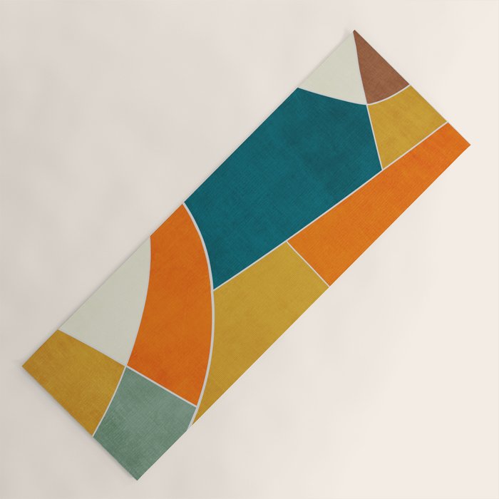 Modern Abstract Mustard Orange Navy Teal White Artwork Yoga Mat Gallery Image 1