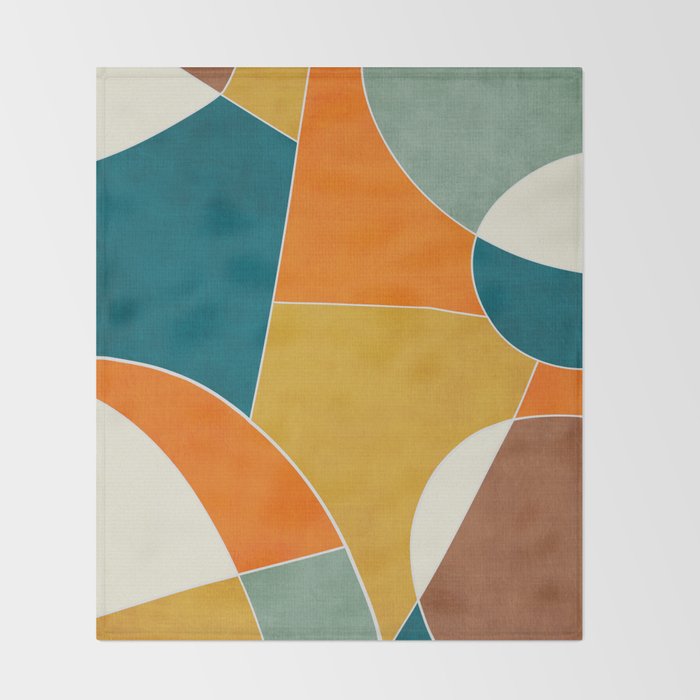 Modern Abstract Mustard Orange Navy Teal White Artwork Throw Blanket Gallery Image 2