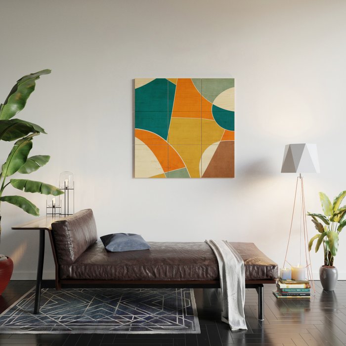 Modern Abstract Mustard Orange Navy Teal White Artwork Wood Wall Art Gallery Image 2