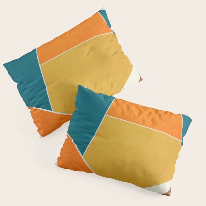 Modern Abstract Mustard Orange Navy Teal White Artwork Pillow Sham Gallery Image 1