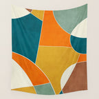 Modern Abstract Mustard Orange Navy Teal White Artwork Wall Tapestry Gallery Image 4