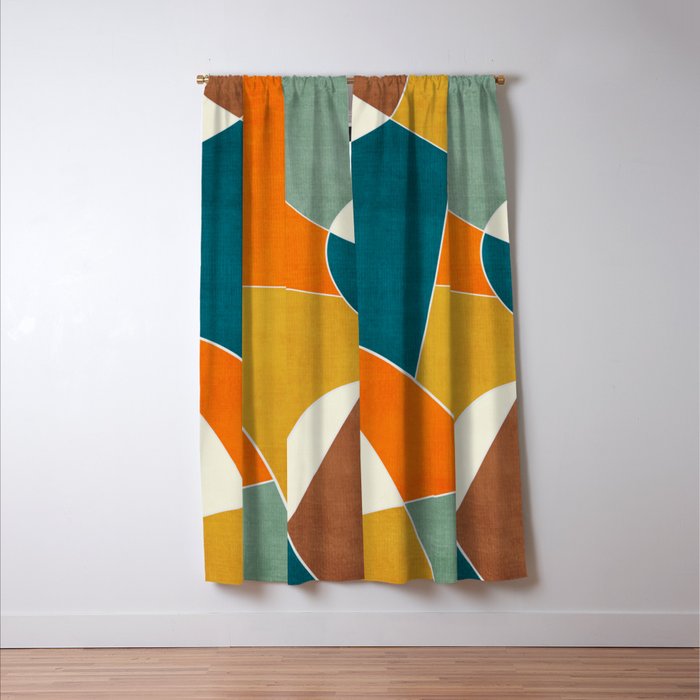 Modern Abstract Mustard Orange Navy Teal White Artwork Window Curtain Gallery Image 3